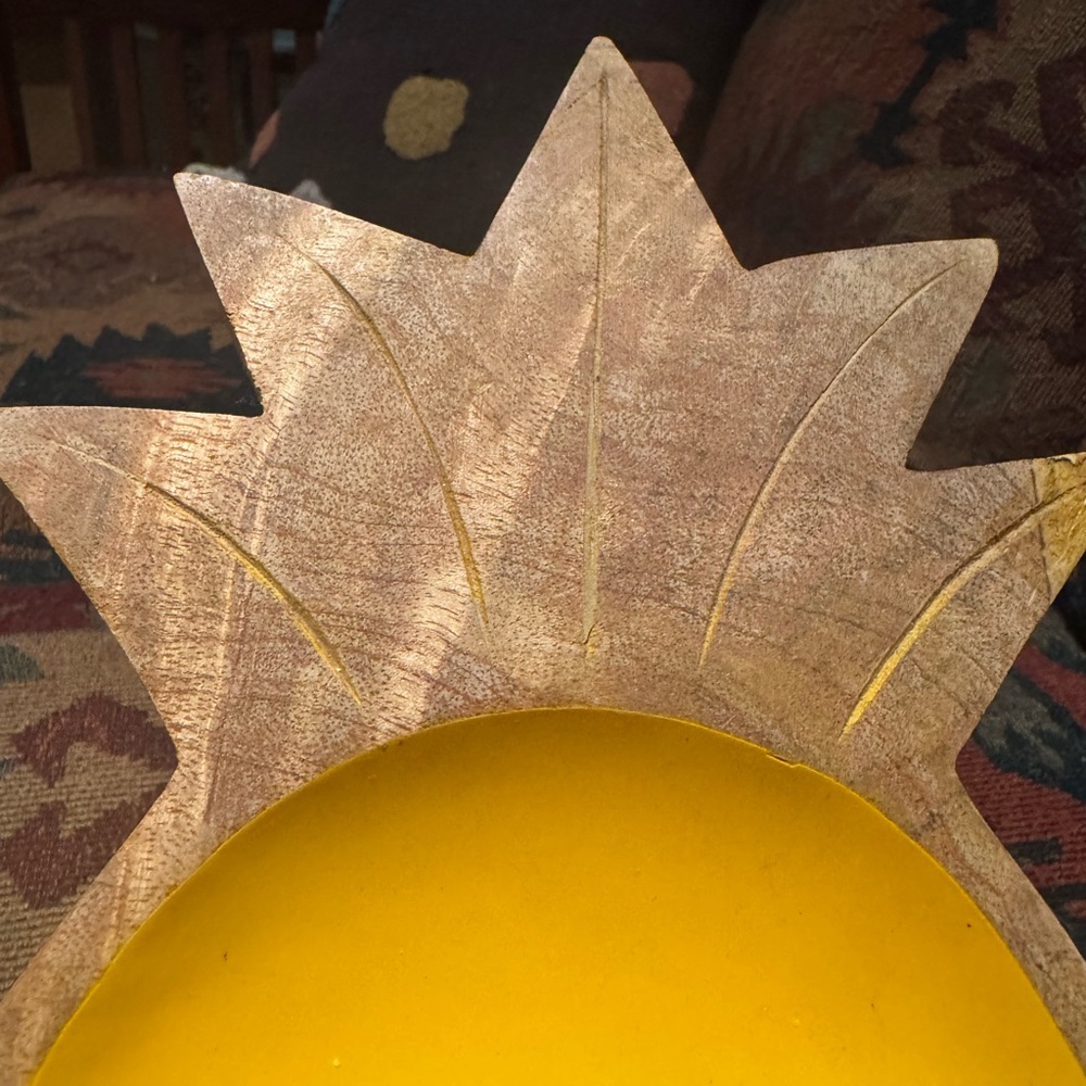 MCM Wooden Pineapple Shaped Tray with Yellow Accents - Picture 5 of 8